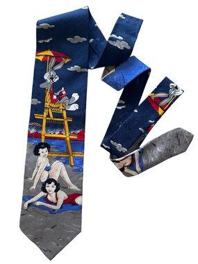 Vintage 1992 Looney Tunes Bugs Bunny Lifeguard Beach Silk Tie 56”